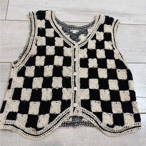 SHEIN Black and Cream Crochet Vest